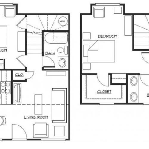 1 bedroom 1.5 bath Loft 826 sq ft
