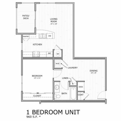 one bedroom floor plan image at Coryell Commons