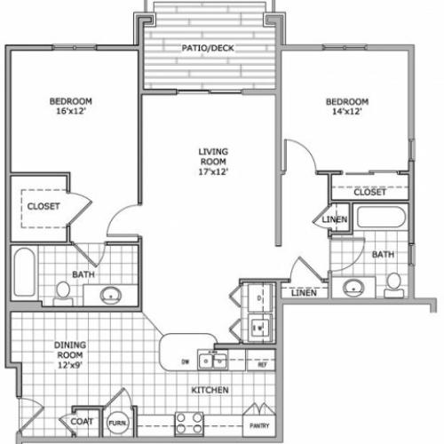 floor plan image of furnished 2 bedroom apartment home
