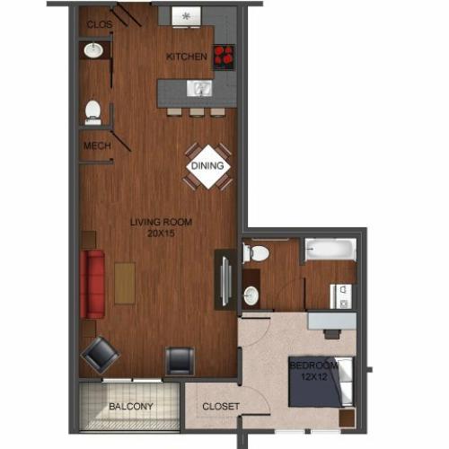 floor plan image of one bedroom apartment home at Township 28