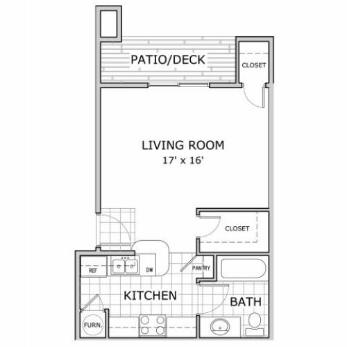 Studio floor plan layout at Battlefield Park apartments in Springfield, MO