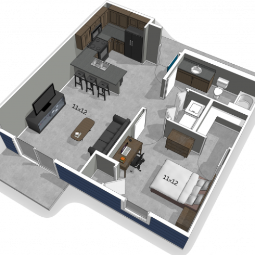 The Falcon apartments one bedroom floor plan with concrete flooring