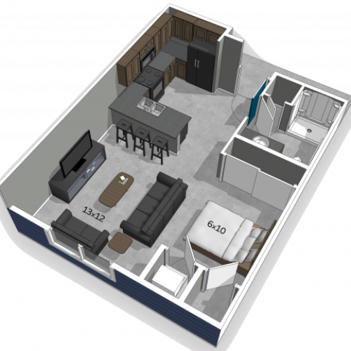 accessible studio apartment floor plan image at The Falcon