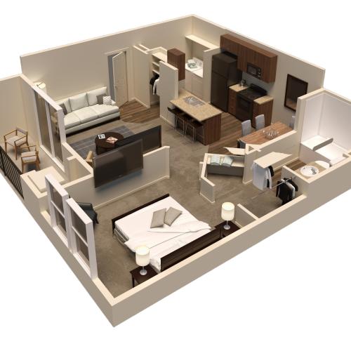 1 bed rendering