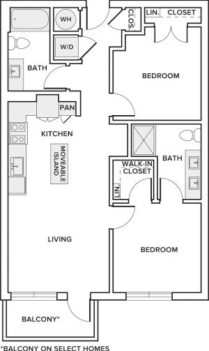 893-925 square foot two bedroom two bath floor plan image