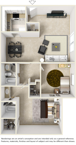 Bel-Air 2 bedroom and 2 bathroom floor plan