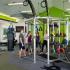 Fitness center view with punching bad, exercise ball area.