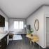 interior rendering of kitchen and living room at The Meridian