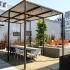 Outdoor community courtyard with covered dining table