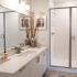 Bathroom with ample counter space and glass shower door at Park 35 Birmingham AL 35222