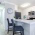 kitchen wth all white wood cabinetry and stainless appliance package