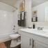 bathroom sink, shower, and toilet