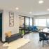 Leasing center desk, office, and seating area