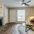 Furnished living room with fireplace