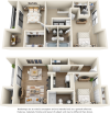 Cypress 3 bedrooms 3 bathrooms floor plan with double balcony