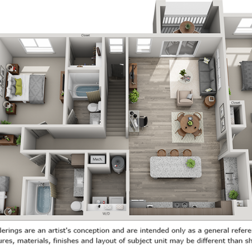 Oaklawn floor plan with 3 bedrooms and 3 bathrooms