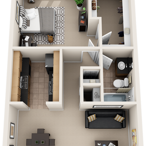Orion 1 bedroom 1 bathroom floor plan with wood style floors