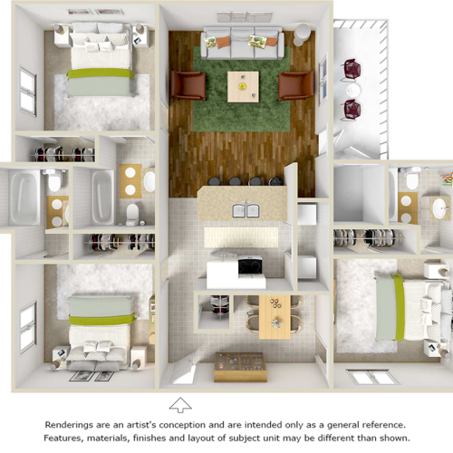 Apache 3 bedrooms 3 bathrooms floor plan