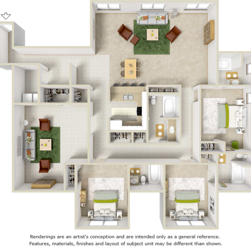 Penthouse 3 bedrooms 4 bathrooms floor plan