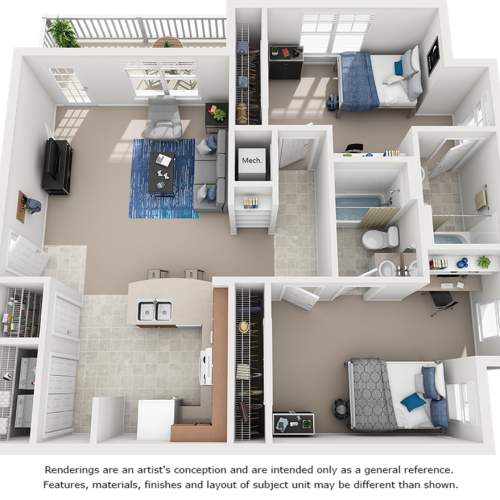 Sapphire floor plan with 2 bedrooms and 2 bathrooms