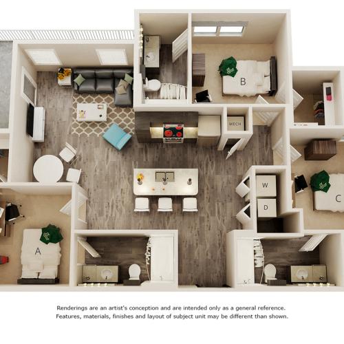 Caver 3 bedrooms 3 bathrooms floor plan