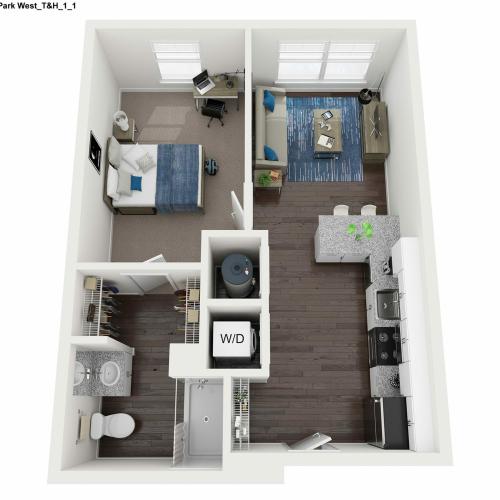 1 Bedroom 1 Bathroom Floor Plan  |  Park West  | Apartments In College Station, Texas
