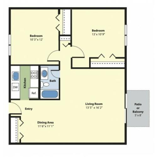 2 Bedroom Floor Plan | Apartments In Marlborough MA | Princeton Green