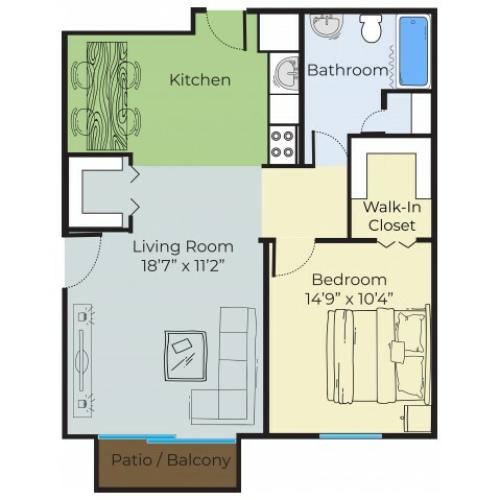 1 Bedroom Floor Plan | Apartments For Rent In Lowell MA | Princeton Park