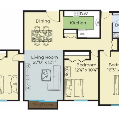 3 Bedroom Floor Plan | Apartment Complex Lowell MA | Princeton Park
