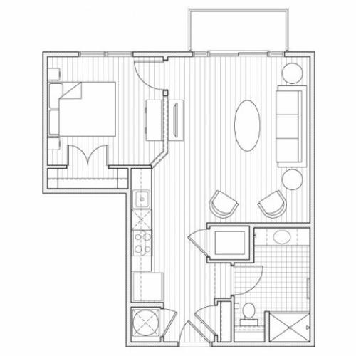 1X1-A2 Floor Plan | 1 Bedroom with 1 Bath | 651 Square Feet | Alpha Mill | Apartment Homes