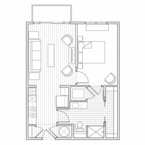1X1-A3 Floor Plan | 1 Bedroom with 1 Bath | 667 Square Feet | Alpha Mill | Apartment Homes
