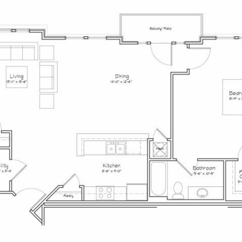 1X1-A16 Floor Plan | 1 Bedroom with 1 Bath | 960 Square Feet | Alpha Mill | Apartment Homes