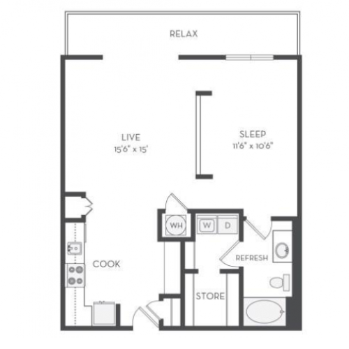The Camillo Floor Plan | 1 Bedroom with 1 Bath | 900 Square Feet | Cottonwood Westside | Apartment Homes