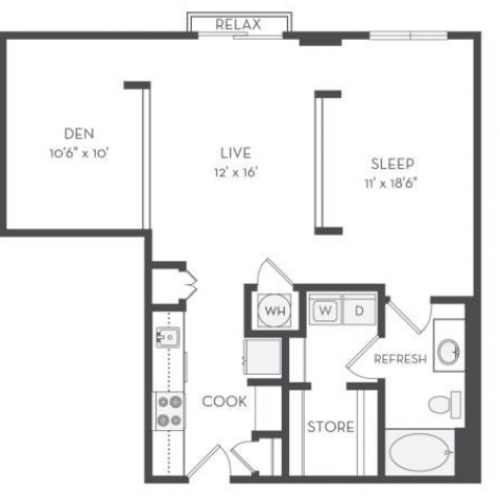 The Morse Floor Plan | 1 Bedroom with 1 Bath | 903 Square Feet | Cottonwood Westside | Apartment Homes