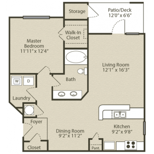 Grant Renovated Floor Plan | 1 Bedroom with 1 Bath | 843 Square Feet | Retreat at Peachtree City | Apartment Homes