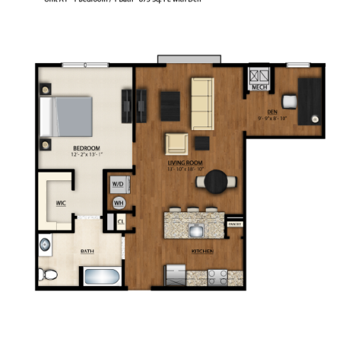 A1 Floor Plan | 1 Bedroom 2 Bath | 873 Square Feet | Parc Westborough | Apartment Homes