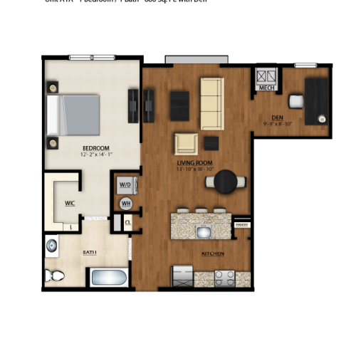 A1A Floor Plan | 1 Bedroom 1 Bath | 886 Square Feet | Parc Westborough | Apartment Homes