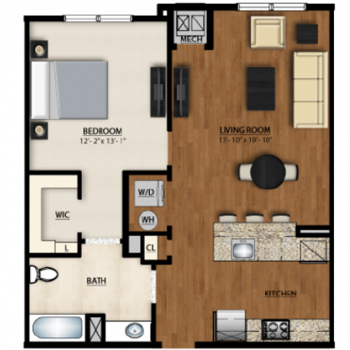 AA1 Floor Plan | 1 Bedroom 1 Bath | 792 Square Feet | Parc Westborough | Apartment Homes