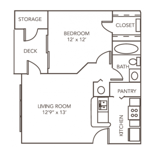 Ash Floor Plan | 1 Bedroom with 1 Bath | 603 Square Feet | 1070 Main | Apartment Homes