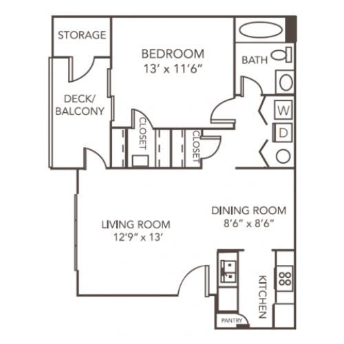 Birch Floor Plan | 1 Bedroom with 1 Bath | 793 Square Feet | 1070 Main | Apartment Homes