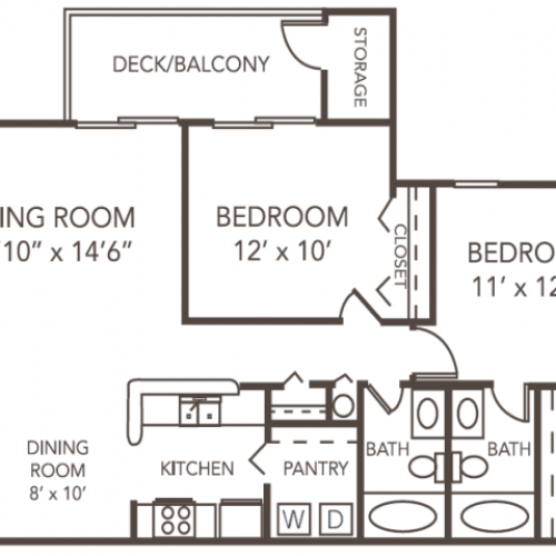 Cypress Floor Plan | 2 Bedroom with 2 Bath | 1096 Square Feet | 1070 Main | Apartment Homes