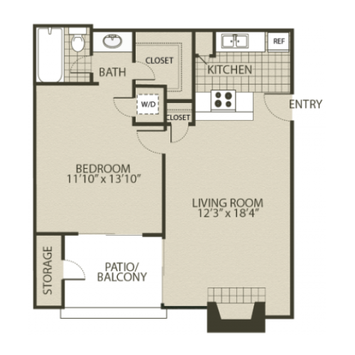 A1 Floor Plan | 1 Bedroom with 1 Bath | 600 Square Feet | 4804 Haverwood | Apartment Homes