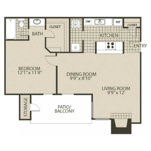 A2 Floor Plan | 1 Bedroom with 1 Bath | 735 Square Feet | 4804 Haverwood | Apartment Homes