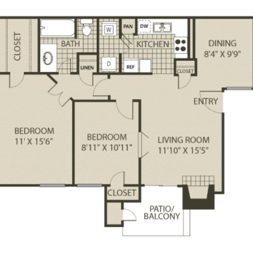 B1 Floor Plan | 2 Bedroom with 1 Bath | 874 Square Feet | 4804 Haverwood | Apartment Homes