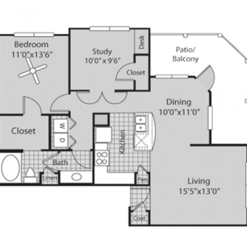 B1 Floor Plan | 2 Bedroom with 1 Bath | 971 Square Feet | Bluffs at Vista Ridge | Apartment Homes