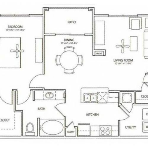 Newport Floor Plan | 1 Bedroom with 1 Bath | 852 Square Feet | Retreat at Stafford | Apartment Homes