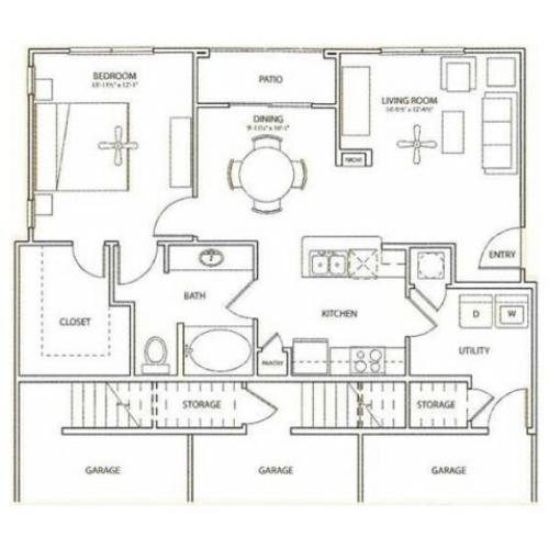 Doxery Floor Plan | 1 Bedroom with 1 Bath | 876 Square Feet | Retreat at Stafford | Apartment Homes