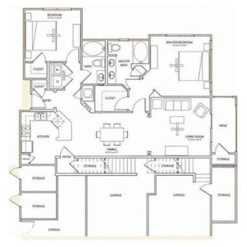 Forgate Floor Plan | 2 Bedroom with 2 Bath | 1212 Square Feet | Retreat at Stafford | Apartment Homes