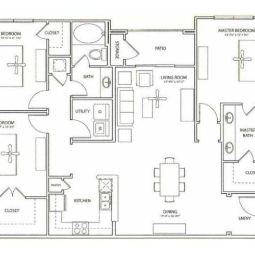Weston Floor Plan | 3 Bedroom with 2 Bath | 1508 Square Feet | Retreat at Stafford | Apartment Homes