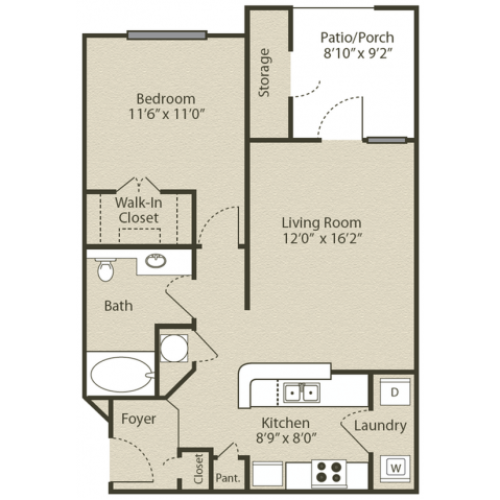 Piedmont Renovated Floor Plan | 1 Bedroom with 1 Bath | 696 Square Feet | Retreat at Peachtree City | Apartment Homes